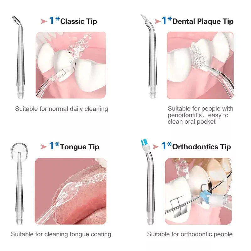 Oral Irrigator kit Portable Dental Water Flosser USB Rechargeable Water Jet Floss Tooth Pick 4 Tip 220ml 3 Modes IPX7 1400rpm