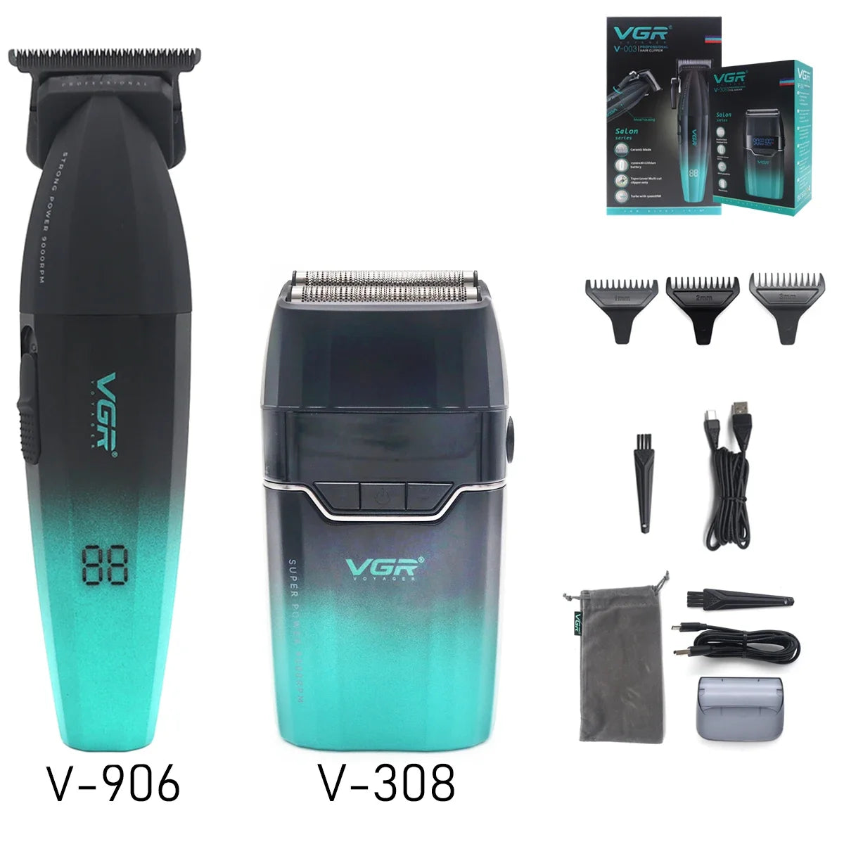 VGR Professional Shaver with DLC Blades, Full Metal, USB Rechargeable, and LED Display for Men