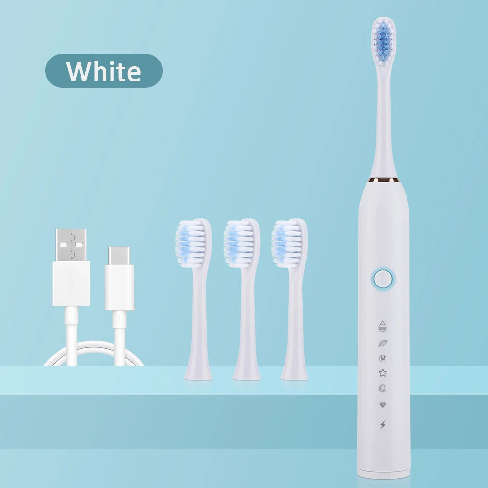 Electric Toothbrush For Adults USB Rechargeable Sonic Toothbrush 6 Modes Cleaning Teeth Brush With 4PCS Replacement Heads IPX7