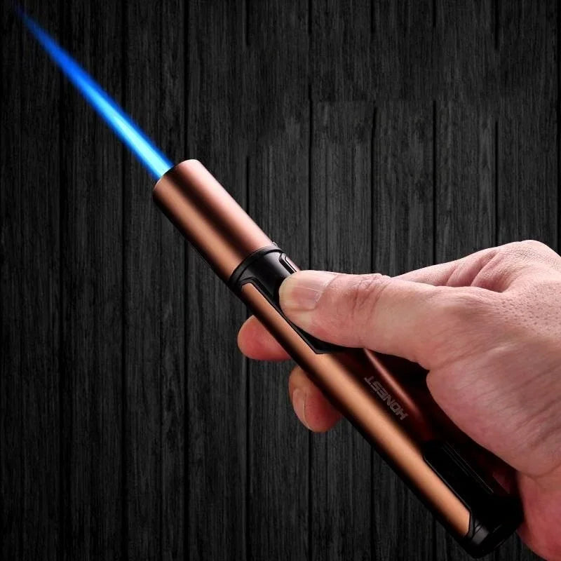 HONEST 720° Seamless Steel Hose Windproof Jet Blue Flame Butane Gas Lighter Visible Gas Window Outdoor BBQ Kitchen Cigar Lighter