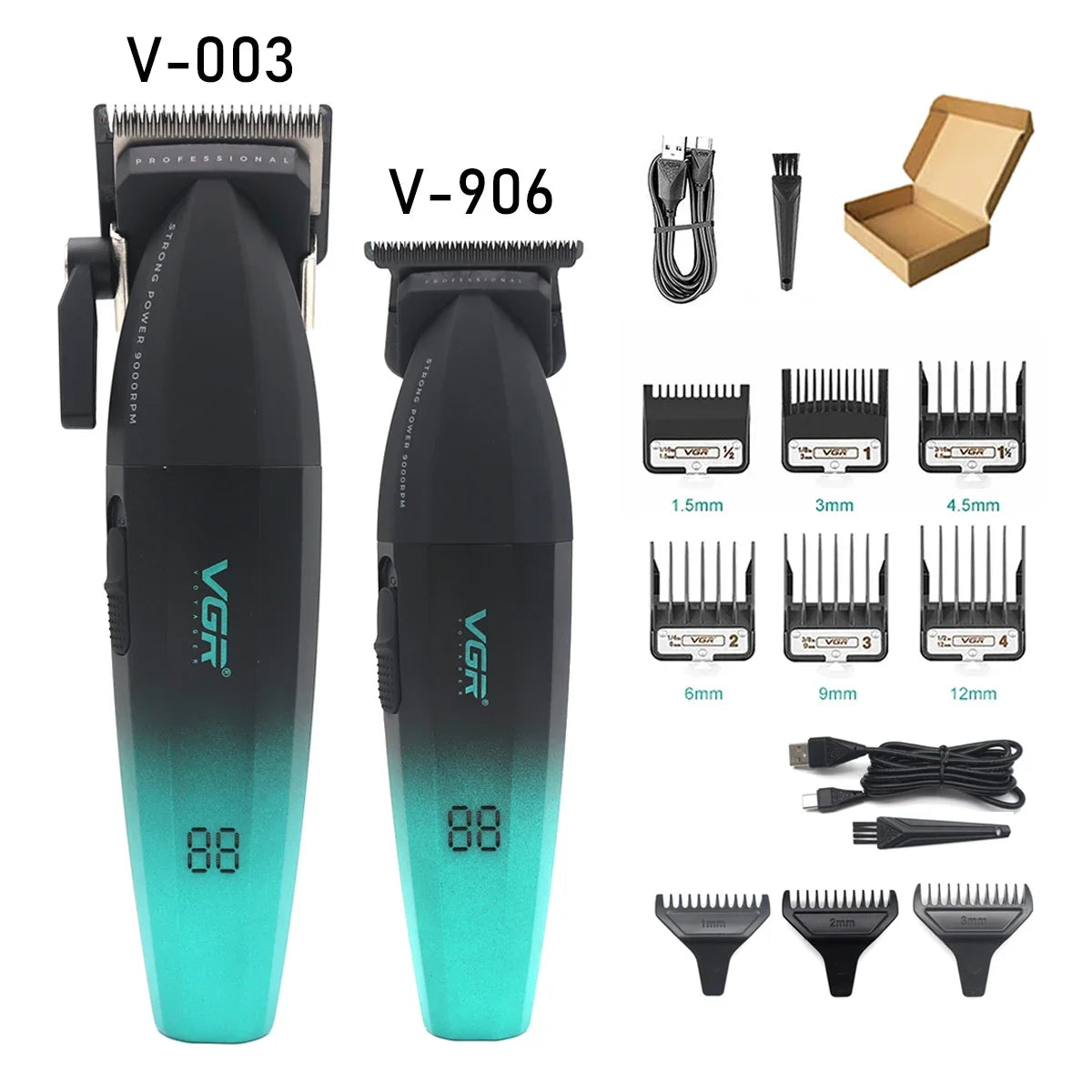 VGR Professional Shaver with DLC Blades, Full Metal, USB Rechargeable, and LED Display for Men