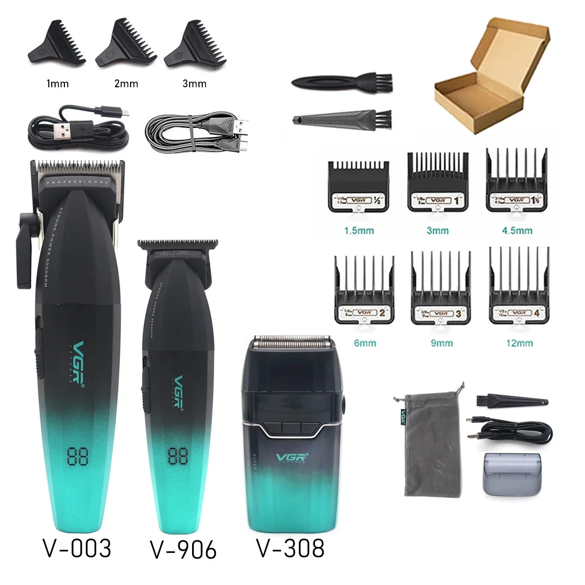 VGR Professional Shaver with DLC Blades, Full Metal, USB Rechargeable, and LED Display for Men