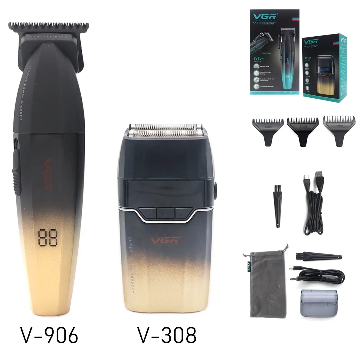 VGR Professional Shaver with DLC Blades, Full Metal, USB Rechargeable, and LED Display for Men