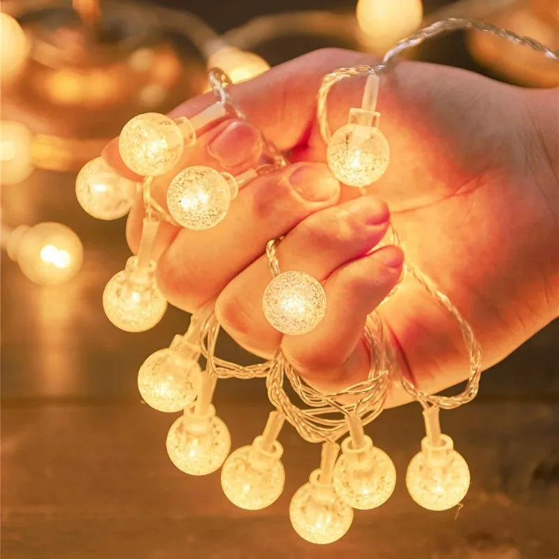 134 LED Bubble Ball String Lights Golden Glow Battery/USB Operated Indoor Fairy Lights for Wedding Holidays New Year Decorations