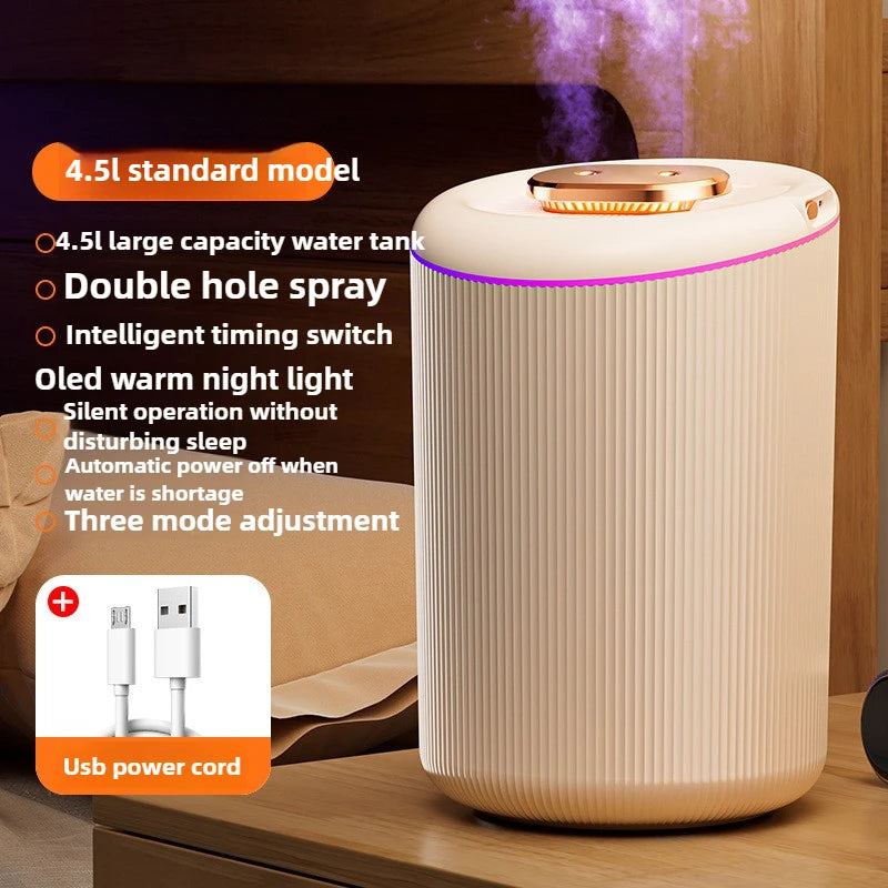 4L Humidifier Large Mist Volume Double Nozzle Atomizer Household Air Spray Humidifier Bedroom Usb Silent Humidifier Low Noise