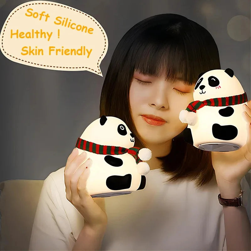 Cute Panda Night Light Silicone Nursery Sleeping Lamp Touch Control Nightlights USB Rechargeable Table Lamp for Baby Child