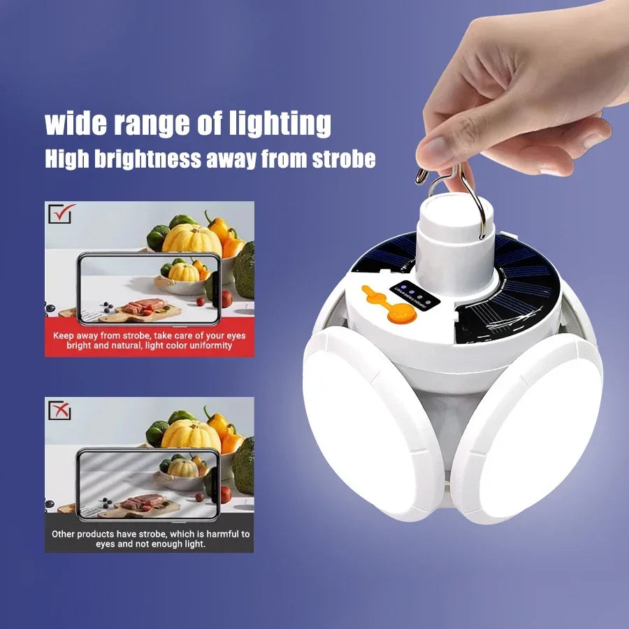Solar Rechargeable Camping Lantern Light,Portable LED Flashlight,Outdoor Hanging Lamp,Hook,Multi Angle Lighting,Camping Fishing