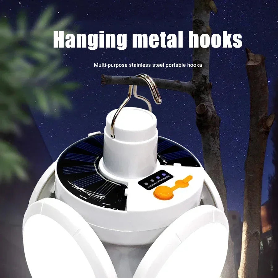 Solar Rechargeable Camping Lantern Light,Portable LED Flashlight,Outdoor Hanging Lamp,Hook,Multi Angle Lighting,Camping Fishing