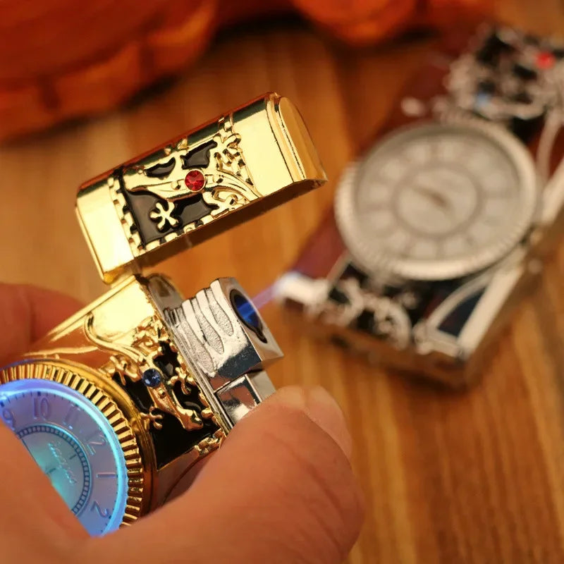 Gecko Shape Quartz Clock Lighter, Compact Gas Lighter, Butane Jet Torch, Cigarette Cigar, Direct Fire Lighter, Men's Gift