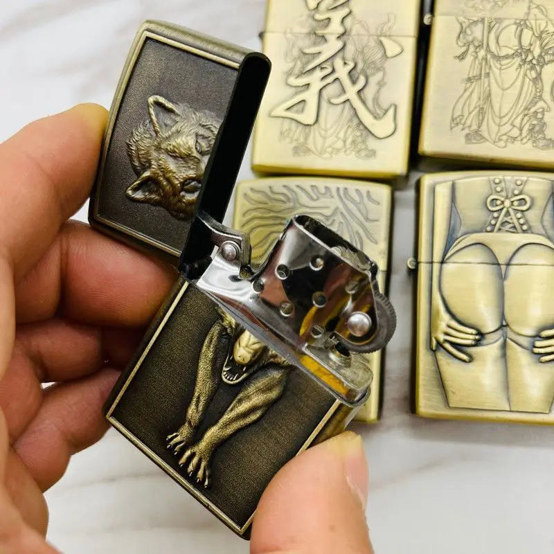 New Creative Embossed Grinding Wheel Fuel Lighter, Classic Windproof Lighter, Cigarette Accessories, Men's Gift