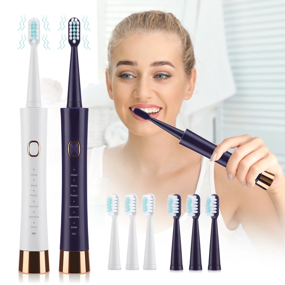 Electric Toothbrush For Adults USB Rechargeable Sonic Toothbrush 6 Modes Cleaning Teeth Brush With 4PCS Replacement Heads IPX7