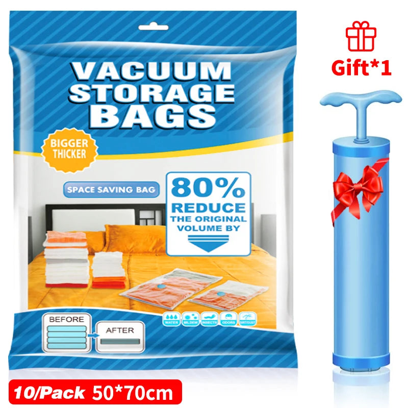5Pcs Vacuum Bags for Storing Clothes Space Saver Vacuum Storage Bag with Hand Pump for Comforters,Blanket Storage,Bedding