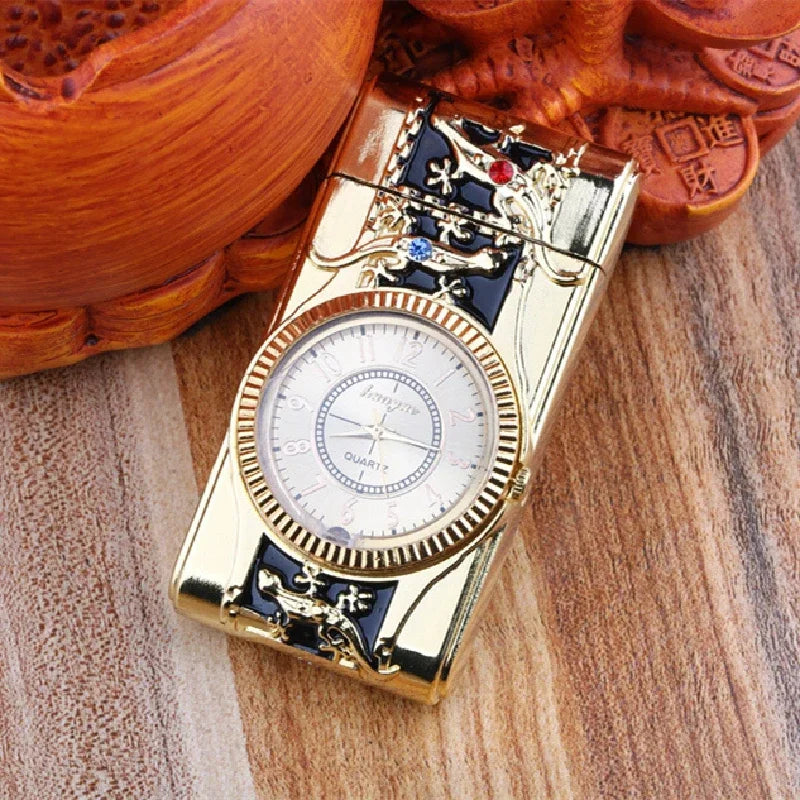 Gecko Shape Quartz Clock Lighter, Compact Gas Lighter, Butane Jet Torch, Cigarette Cigar, Direct Fire Lighter, Men's Gift