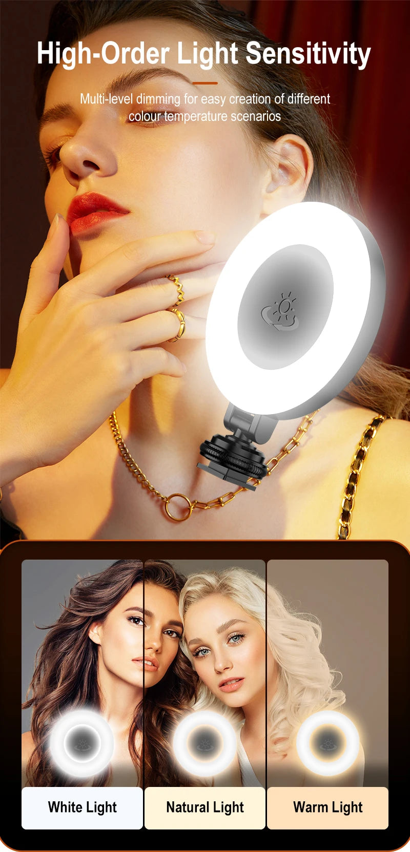 Portable Fill Light for Selfie Stick All Round Rotation Multi Ports for 1/4 Screw Cameras Magic Arm Live Broadcast Mobile Phone