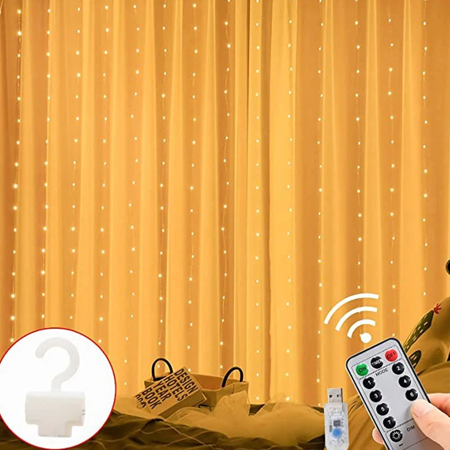 165 LED copper wire light 3 * 3 curtain light USB remote control eight function color light Christmas curtain decoration light