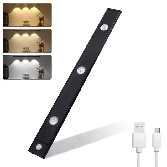 Black/White LED Kitchen Under Cabinet Light Motion Sensor Tricolor 30/50cm Rechargeable for Closet Wardrobe Decor Night Light