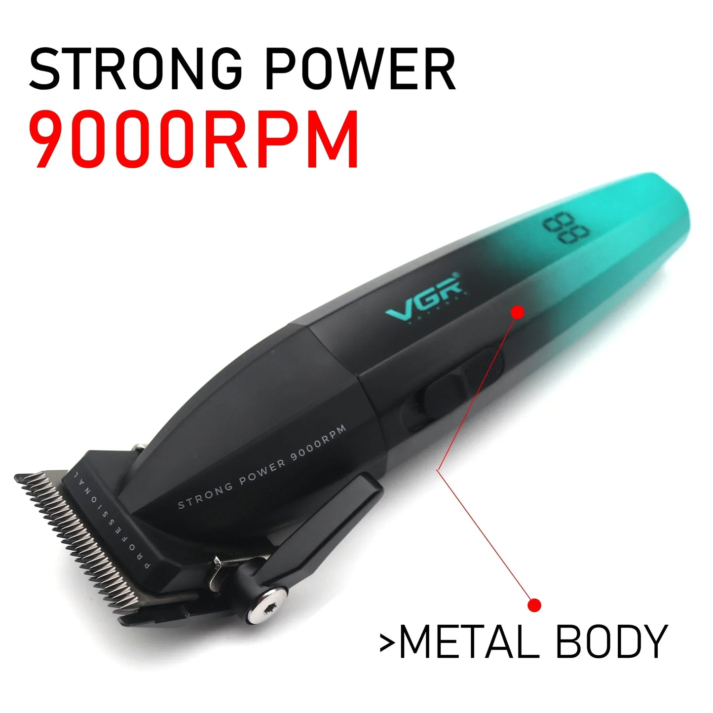 VGR Professional Shaver with DLC Blades, Full Metal, USB Rechargeable, and LED Display for Men