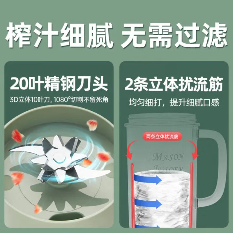 Wireless Electric Juicer Cup Portable 400ml Nordic Green for Juice Milkshake Crushed Ice Mixing Mason Cup