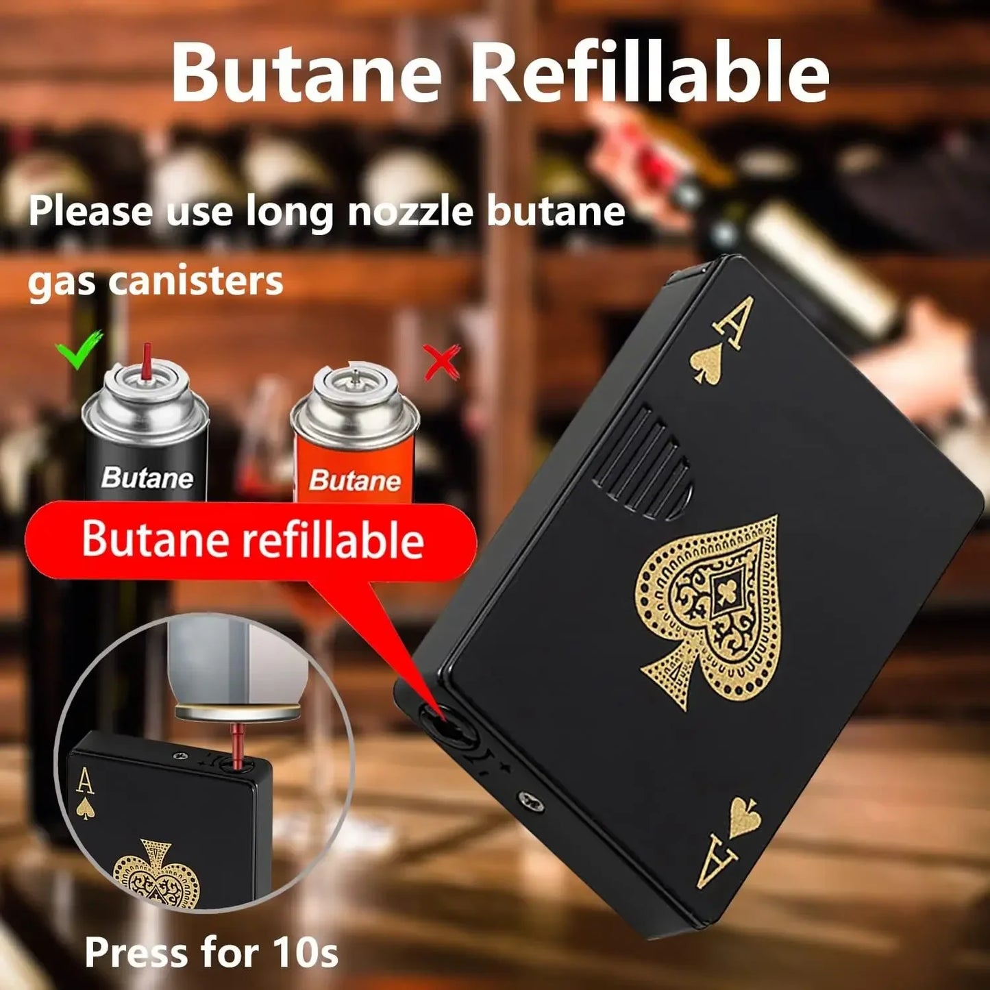 Metal Poker Card Inflatable Lighter Windproof Jet Flame Butane Cool Portable Lighter Cigarette Accessories Men's Smoking Gift