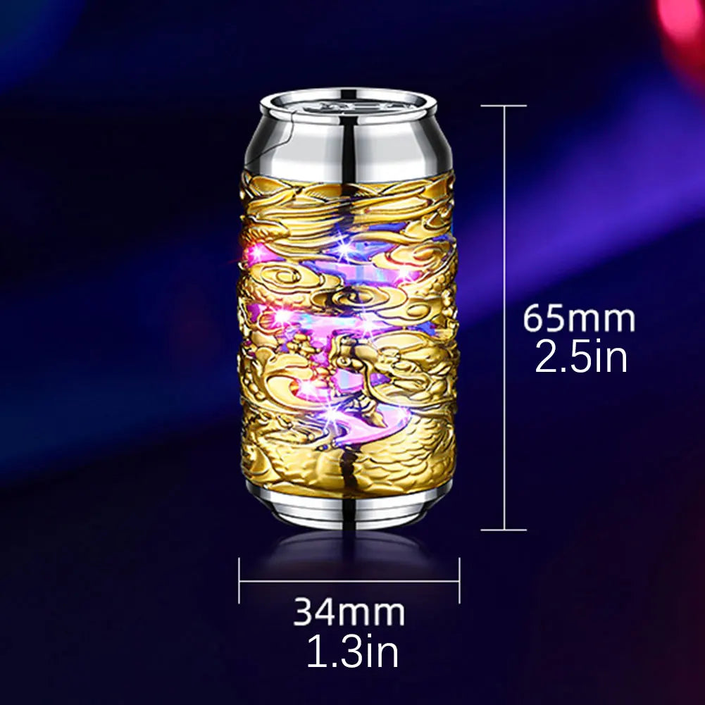 Windproof Straight Red Flame Butane Inflatable Lighter 3D Relief Dragons Lighter with Colorful Light