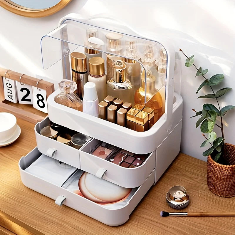 Cosmetic Organizer  Countertop Organizer For Dresser With Lid And Drawer Countertop Waterproof And Dustproof Skin Care Organizer