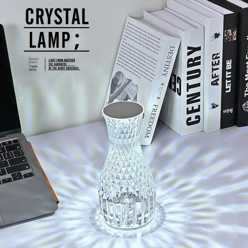 Crystal rechargeable vase table lamp, bedroom bedside lamp, creative diamond night light, dimmable bedside table ambient light