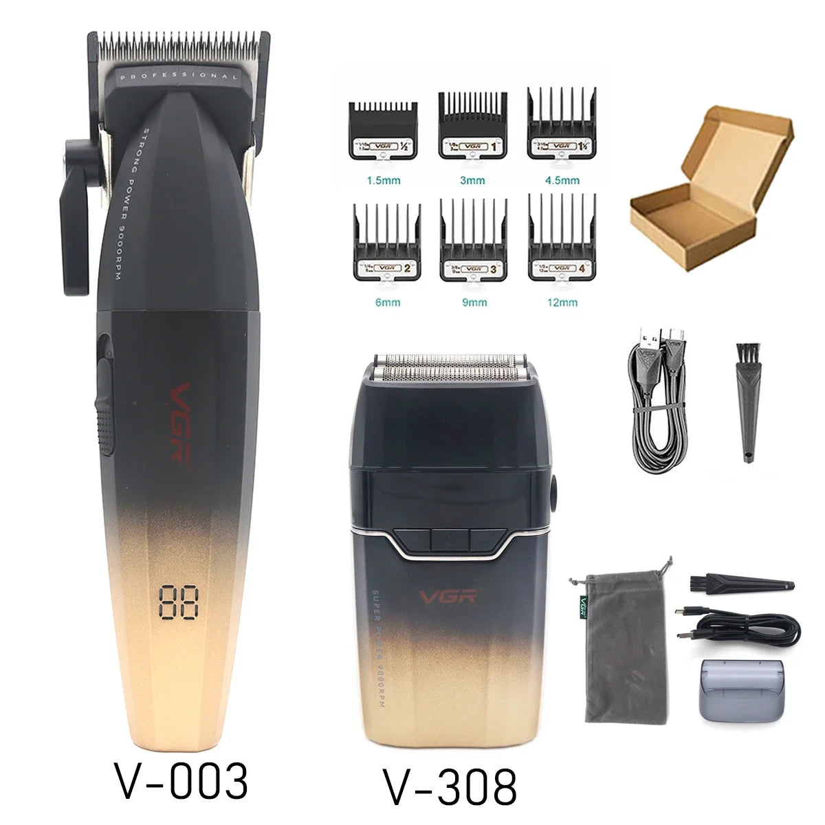 VGR Professional Shaver with DLC Blades, Full Metal, USB Rechargeable, and LED Display for Men