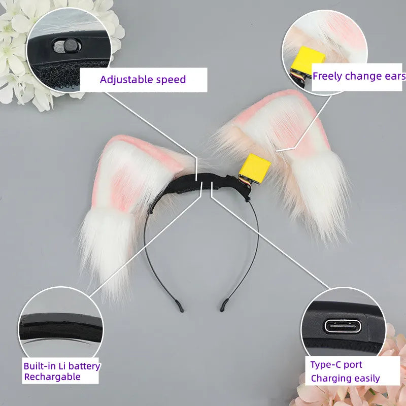 Rechargable Electric Moving Cat Ear Hairband Girl Gift Cosplay Props Carnival Halloween Club Masquerade Party Headwear