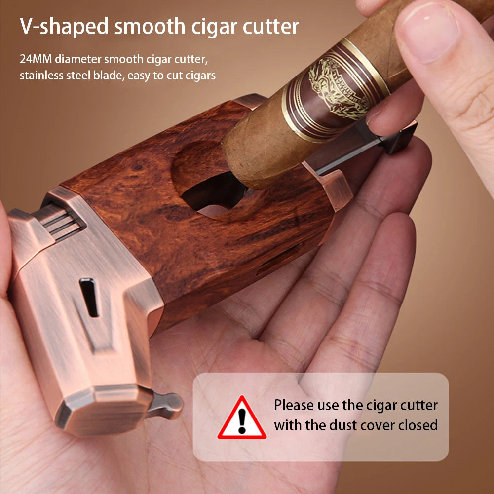 Wood Grain Torches Lighter with V-Cutter All Purpose Cool Refillable Lighters for Men Adults Teens
