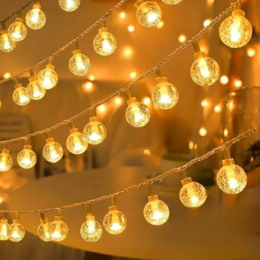 134 LED Bubble Ball String Lights Golden Glow Battery/USB Operated Indoor Fairy Lights for Wedding Holidays New Year Decorations
