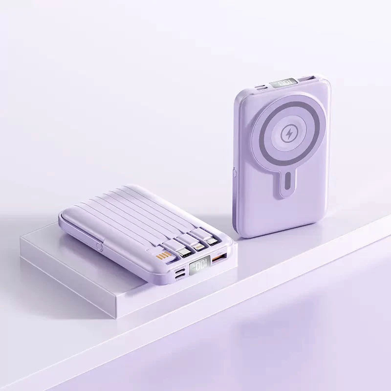 Power Bank 10000mAh, Fast Charging Portable Battery, with Stand and 4 Cables Wireless Magnetic Charger for iPhone 14/13/Pro/Mini