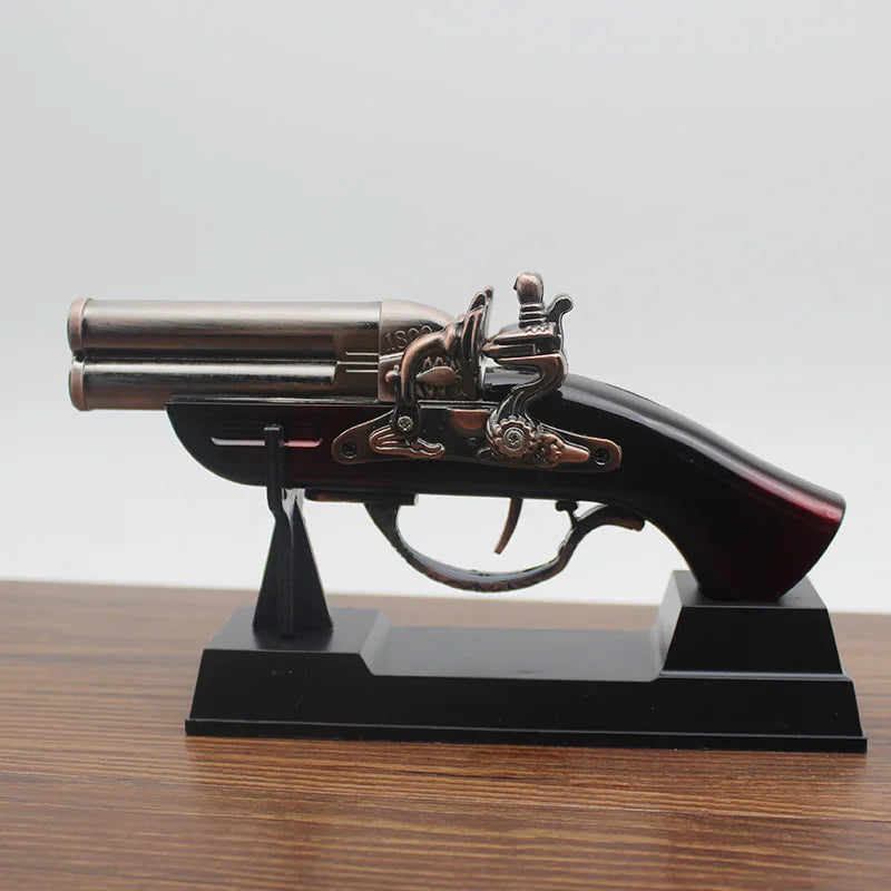Retro Gun Shaped Gas Lighter Creative Desktop Decoration Windproof Red Flame Metal Cool Office Living Room Decoration Men's Gift