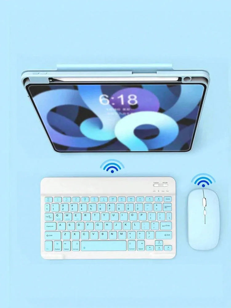 Wireless Blue Keyboard Mouse Compatible iPad Keyboard Computer Phone Tablet, Rechargeable Mute, Mini Keyboard Mouse Set