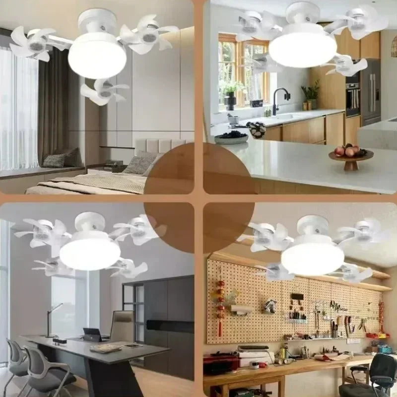 Socket Fan Lights with Remote Ceiling Fan with Light 3-Color Dimmable LED Ultra-Quiet Waterproof with Foldable for Bedroom Use