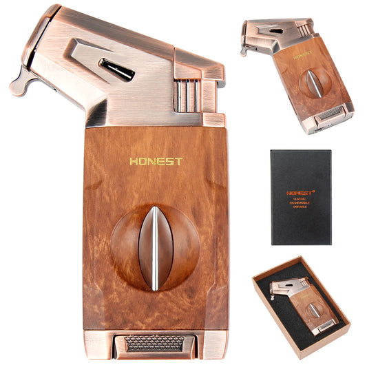 Wood Grain Torches Lighter with V-Cutter All Purpose Cool Refillable Lighters for Men Adults Teens