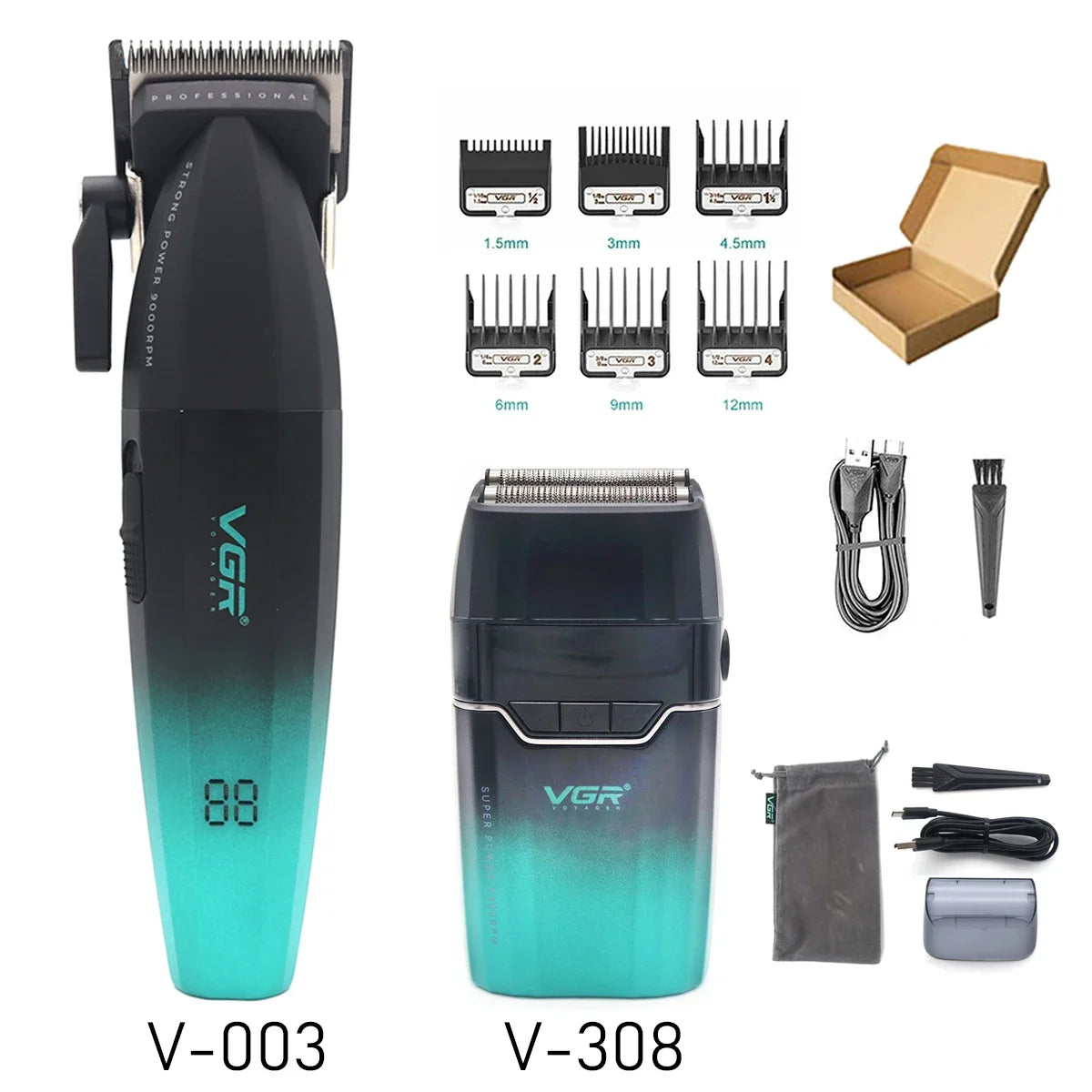VGR Professional Shaver with DLC Blades, Full Metal, USB Rechargeable, and LED Display for Men