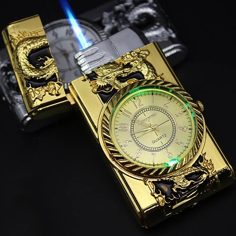 Gecko Shape Quartz Clock Lighter, Compact Gas Lighter, Butane Jet Torch, Cigarette Cigar, Direct Fire Lighter, Men's Gift