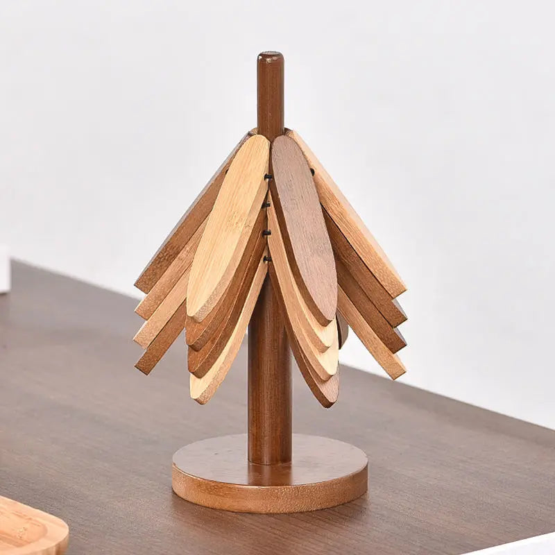 Bamboo Creative Walnut Colored Tree Insulation Mat Christmas Tree Insulation Table Mat, Home Cup Mat Clay Pot Mat New Year