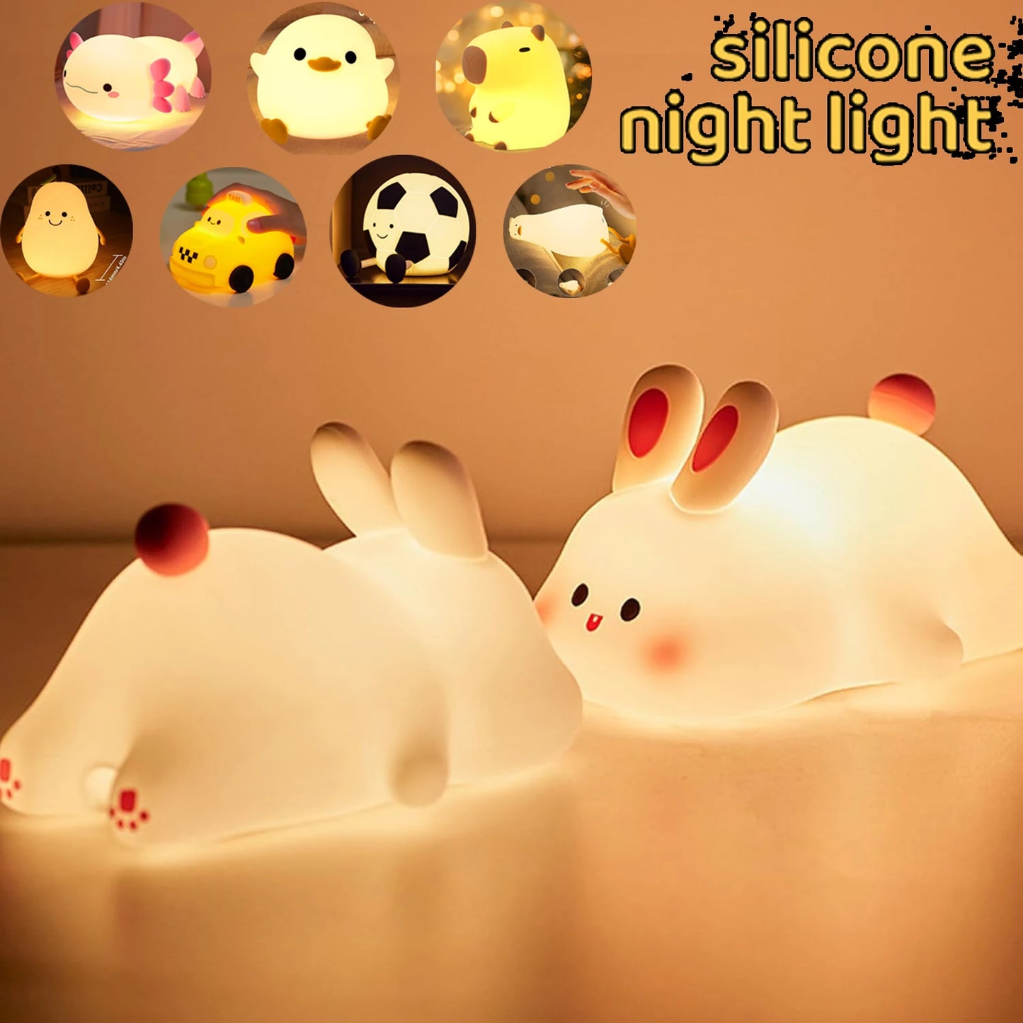 Soft Silicone Night Light - USB Rechargeable Touch Control 3-Level Dimmable Bedside Lamp for Nursery, Kids, Babies & Gift Decor