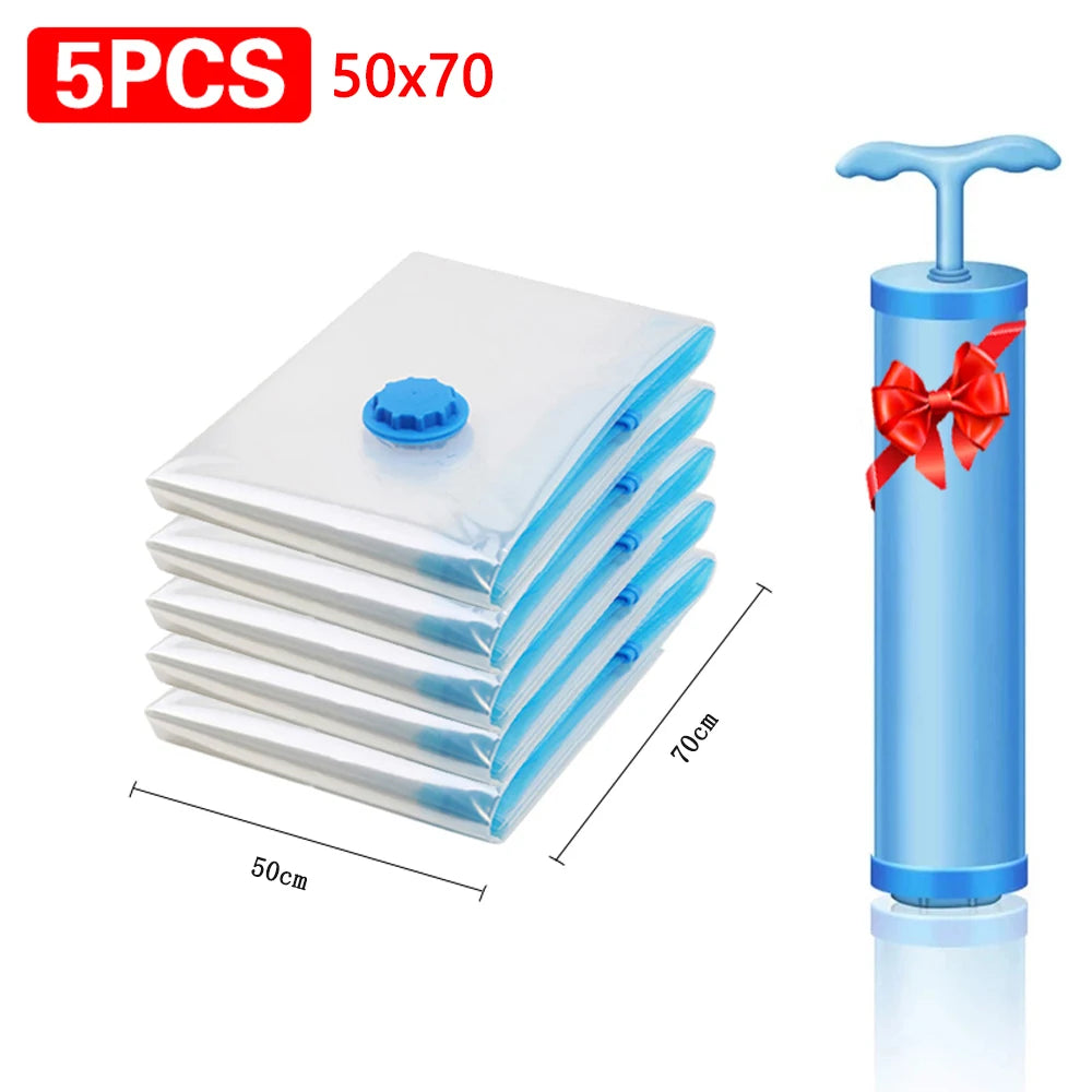 5Pcs Vacuum Bags for Storing Clothes Space Saver Vacuum Storage Bag with Hand Pump for Comforters,Blanket Storage,Bedding