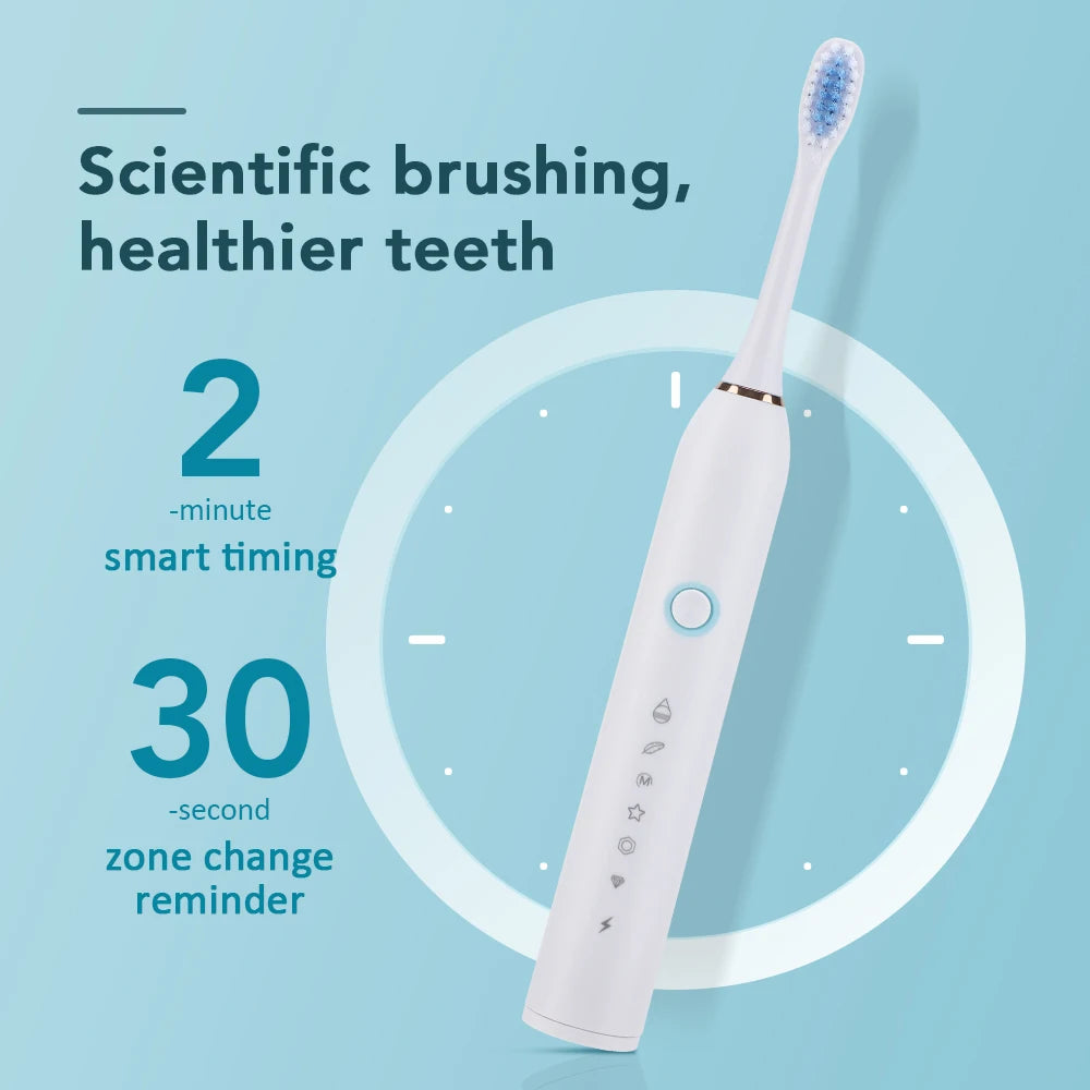 Electric Toothbrush For Adults USB Rechargeable Sonic Toothbrush 6 Modes Cleaning Teeth Brush With 4PCS Replacement Heads IPX7