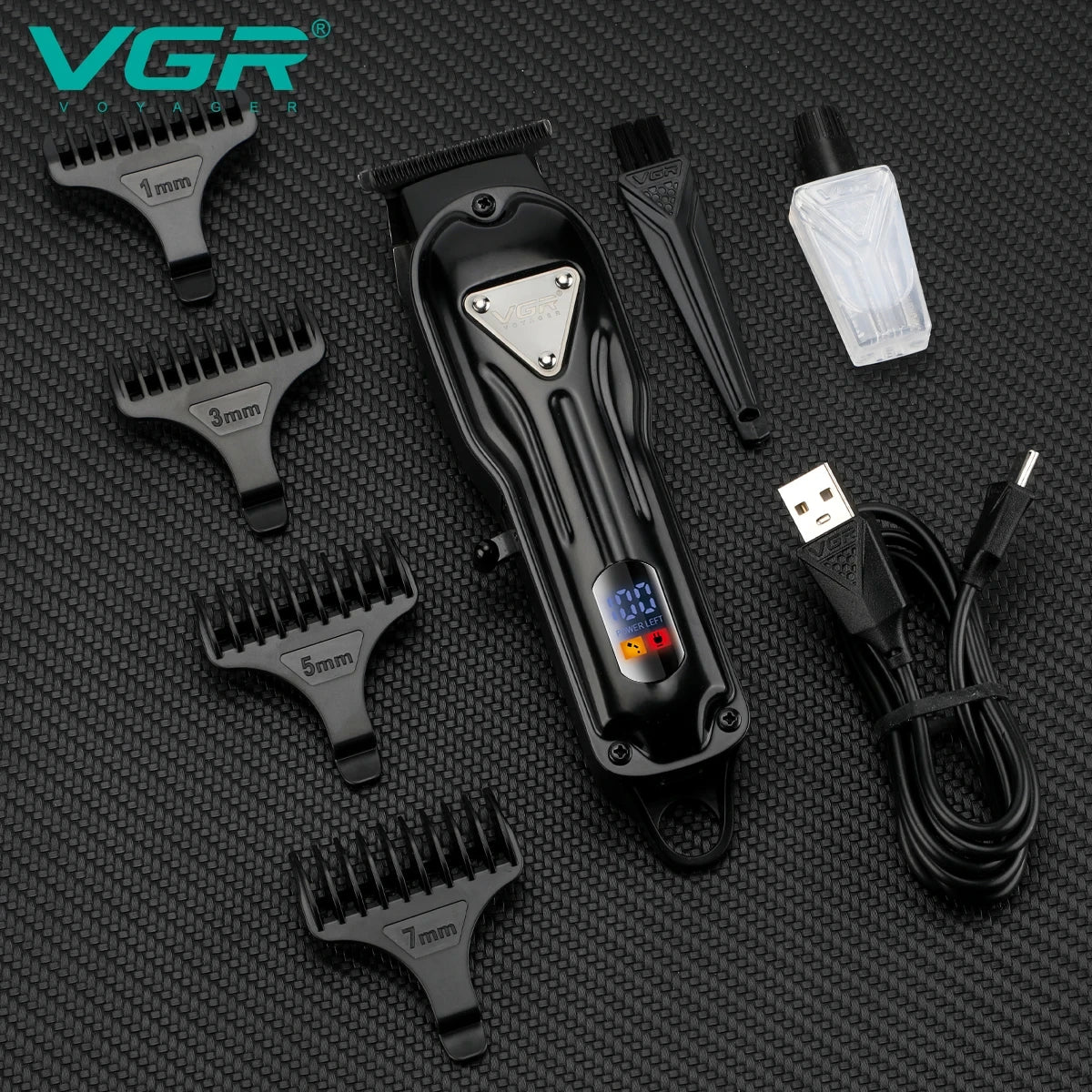 VGR V-298 electric metal hair clipper, professional high-power electric push shear, oil head carving, intelligent digital displa