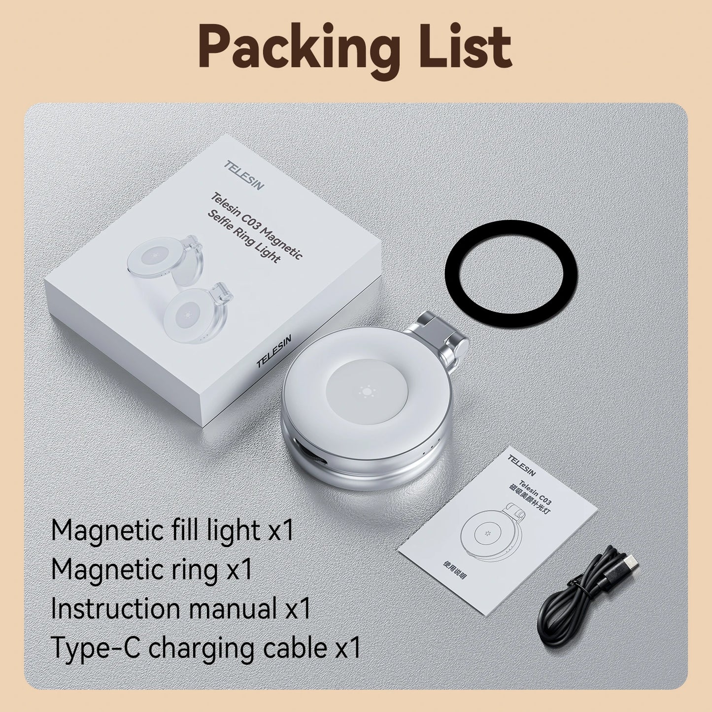 TELESIN Smartphone Magnetic Fill Light Mini Selfie Light 3 Modes Adjustable Brightness for Iphone XIAOMI HUAWEI SAMSUNG Phone