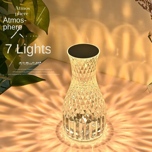 Crystal rechargeable vase table lamp, bedroom bedside lamp, creative diamond night light, dimmable bedside table ambient light