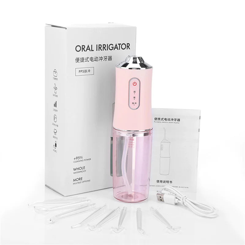 Oral Irrigator kit Portable Dental Water Flosser USB Rechargeable Water Jet Floss Tooth Pick 4 Tip 220ml 3 Modes IPX7 1400rpm