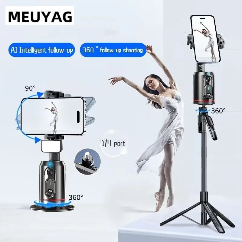 MEUYAG 360° Rotation Gimbal Stabilizer Selfie Stick Desktop Face Tracking Gimbal With Bluetooth Remote Shutter and Light Holder