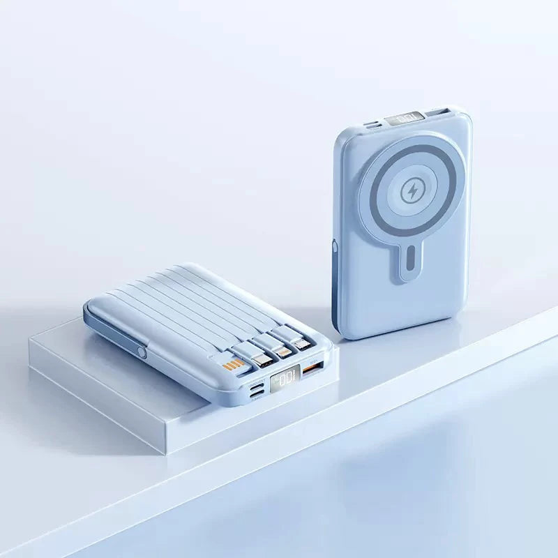 Power Bank 10000mAh, Fast Charging Portable Battery, with Stand and 4 Cables Wireless Magnetic Charger for iPhone 14/13/Pro/Mini