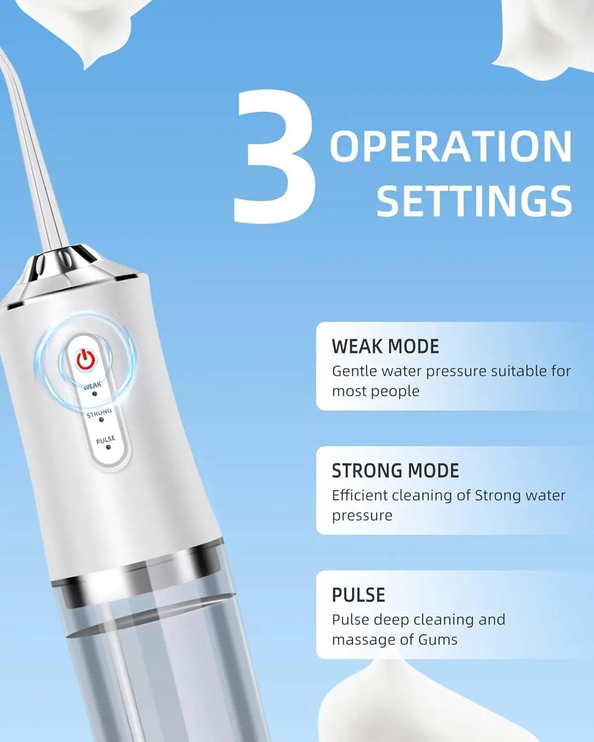 Water Dental Flosser Teeth Picks - 4 Jets 3 Modes Portable Cordless Water Flosser for Teeth Cleaner, IPX7 Waterproof Oral Irriga
