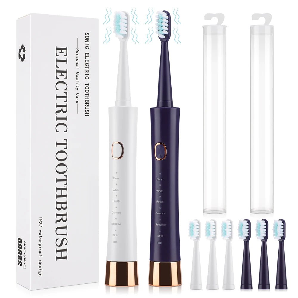 Electric Toothbrush For Adults USB Rechargeable Sonic Toothbrush 6 Modes Cleaning Teeth Brush With 4PCS Replacement Heads IPX7