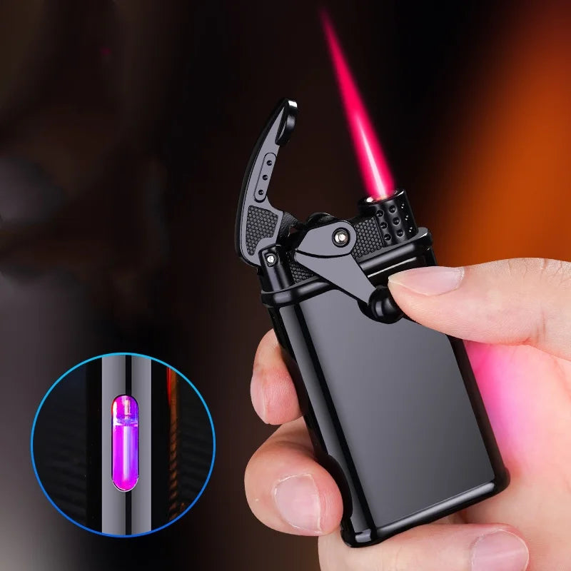 HONEST 720° Seamless Steel Hose Windproof Jet Blue Flame Butane Gas Lighter Visible Gas Window Outdoor BBQ Kitchen Cigar Lighter
